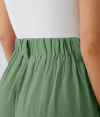 Pantalon Fluide Large Taille Haute Poches Latérales Palazzo Solide Casual Linen-Feel