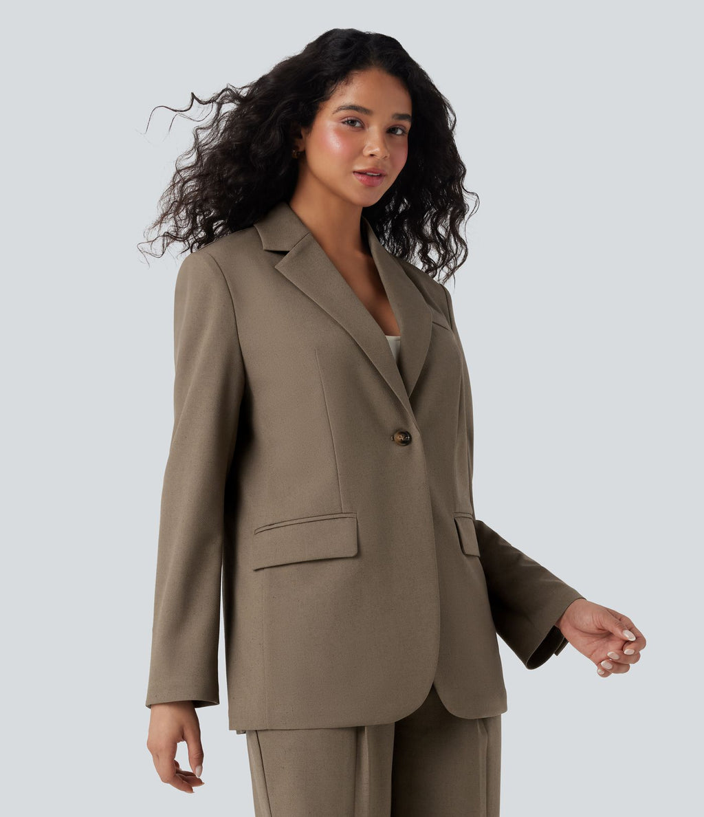 Blazer de travail lin col cranté manches longues avec poches