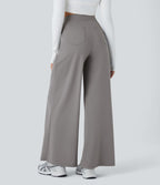 Pantalon Large Yoga Taille Haute avec Cordon de Serrage Plusieurs Poches et Plis