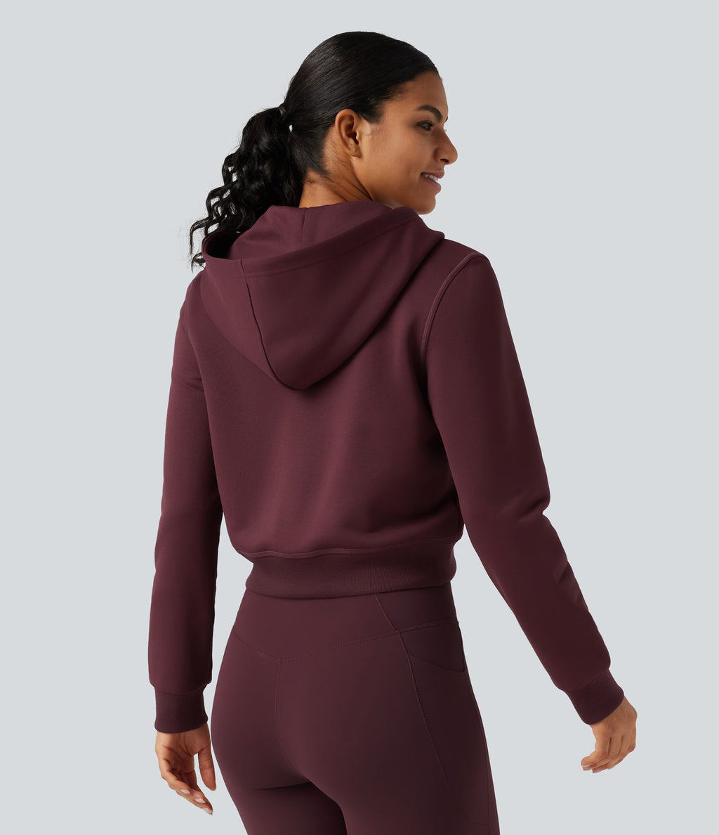 Veste de sport polaire à capuche, manches longues, zip et poches