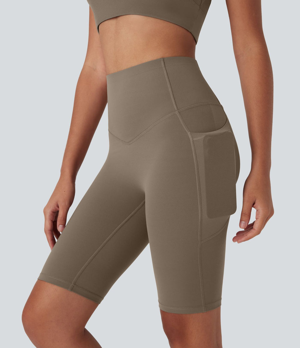 Short cycliste 12,5 cm d'entraînement gainant galbant taille haute avec empiècements résille contrastés et poches Halara UltraSculpt™