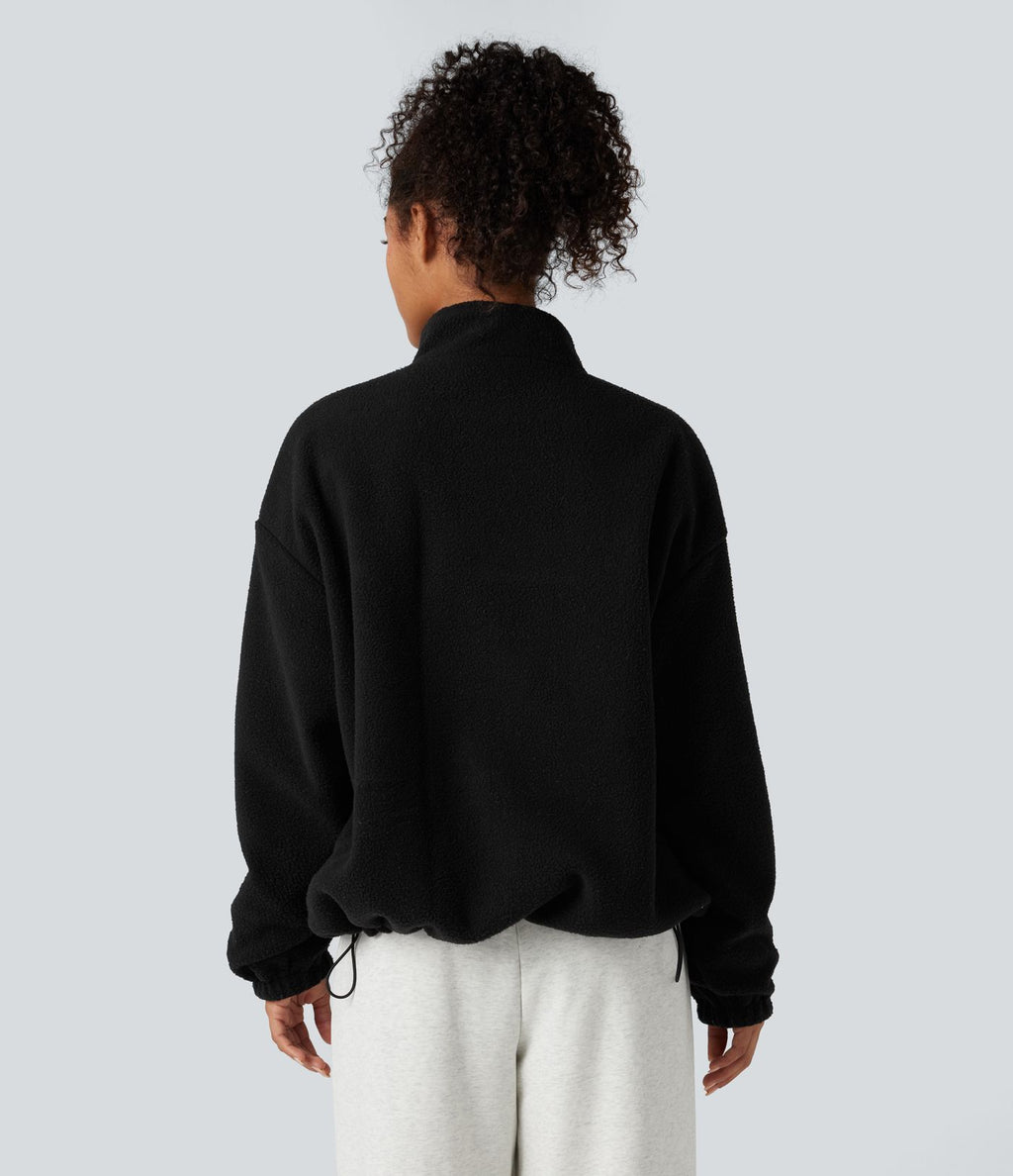 Veste polaire randonnée réversible col montant fermeture éclair manches longues avec poches (Deux looks en un)