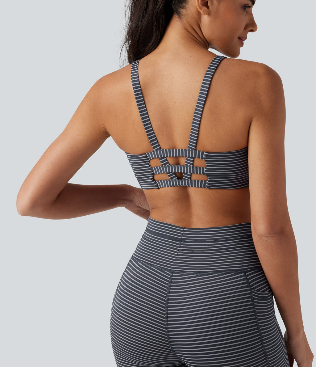 Brassière de sport yoga soutien léger col U à découpes rayé bonnets A-C