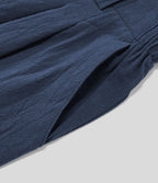 Pantalon Fluide Large Taille Haute Poches Latérales Palazzo Solide Casual Linen-Feel
