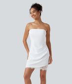 Robe nuisette mini avec brassière intégrée et dentelle contrastante en SoftlyZero™ Airy à effet frais InstantCool, protection solaire UPF50+