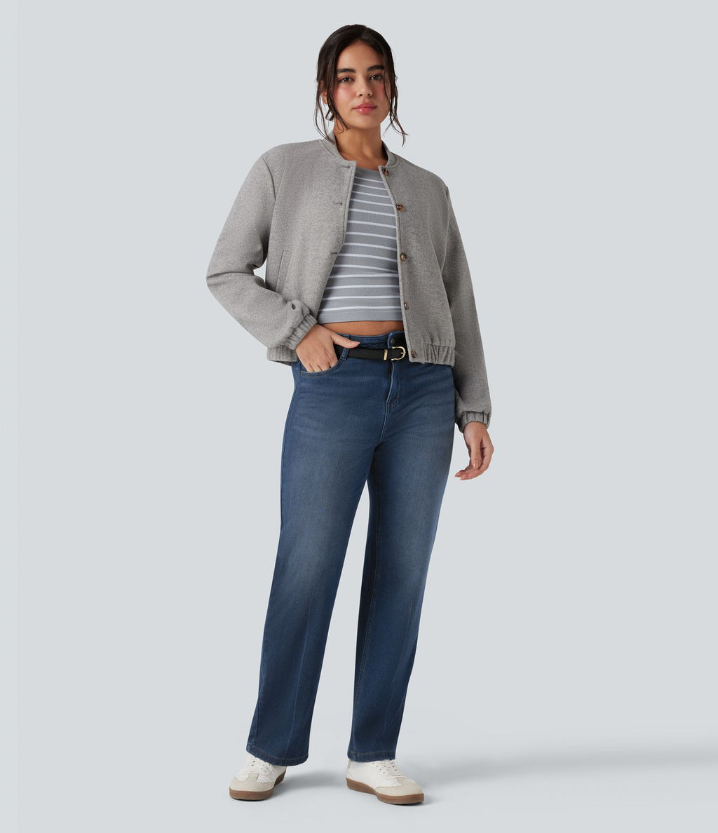 Jean droit Halara Flex™ Denim Heat casual molleton taille haute avec poches