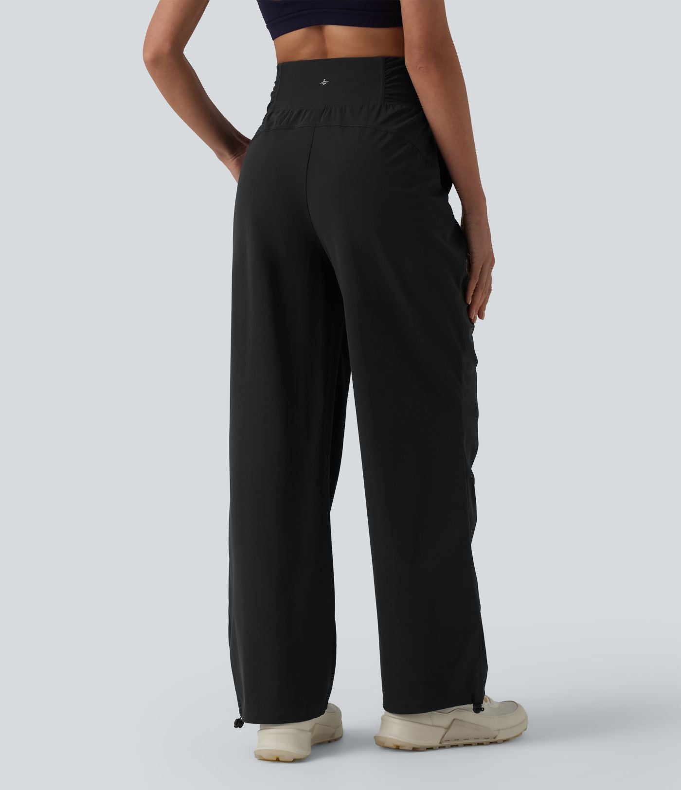 Pantalon running coupe droite taille haute à cordon de serrage et fronces séchage rapide avec poches
