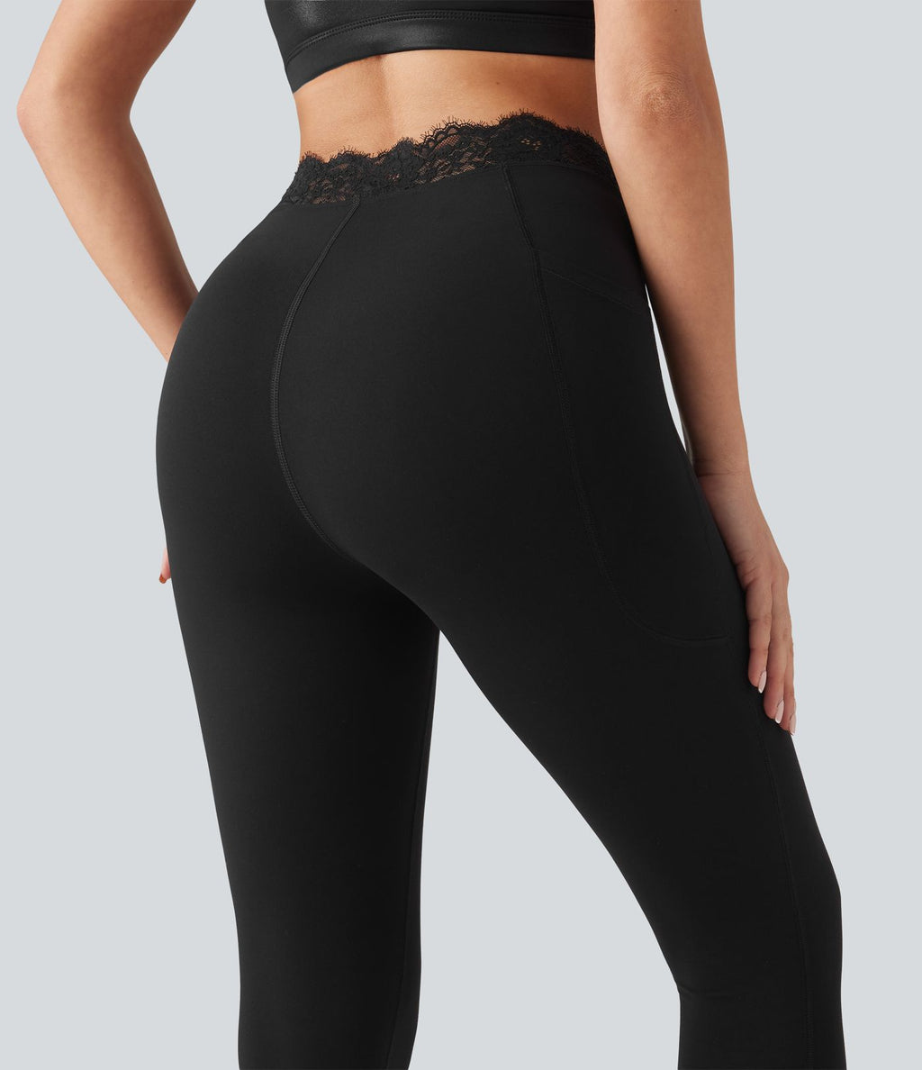 Legging de yoga Halara UltraSculpt™ taille haute, ceinture en V, dentelle contrastée, à poches