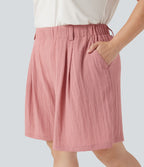 Bermuda décontracté grande taille aspect lin taille haute avec poches