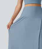 Jupe longue décontractée côtelée taille haute ventre plat avec poche