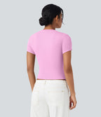 T-shirt décontracté maille côtelée manches courtes