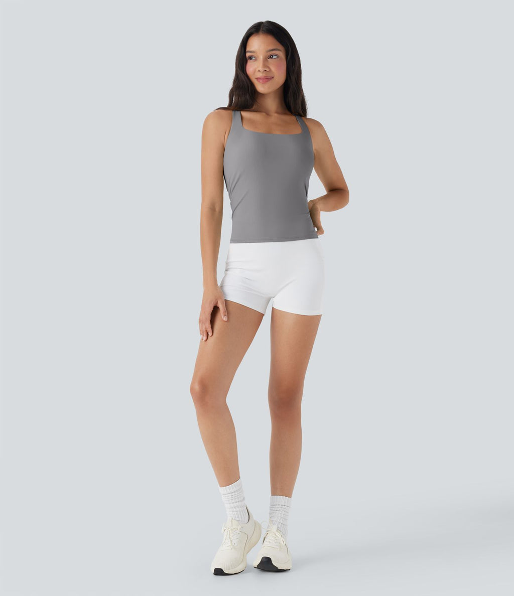 Débardeur de course crop top dos nu col carré bretelles croisées Softlyzero™ Airy Cool Touch - longueur rallongée - UPF50+