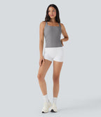 Débardeur de course crop top dos nu col carré bretelles croisées Softlyzero™ Airy Cool Touch - longueur rallongée - UPF50+