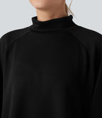 Sweat-shirt col montant à manches longues ourlet asymétrique avec poche