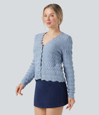 Cardigan décontracté maille pull col V manches longues