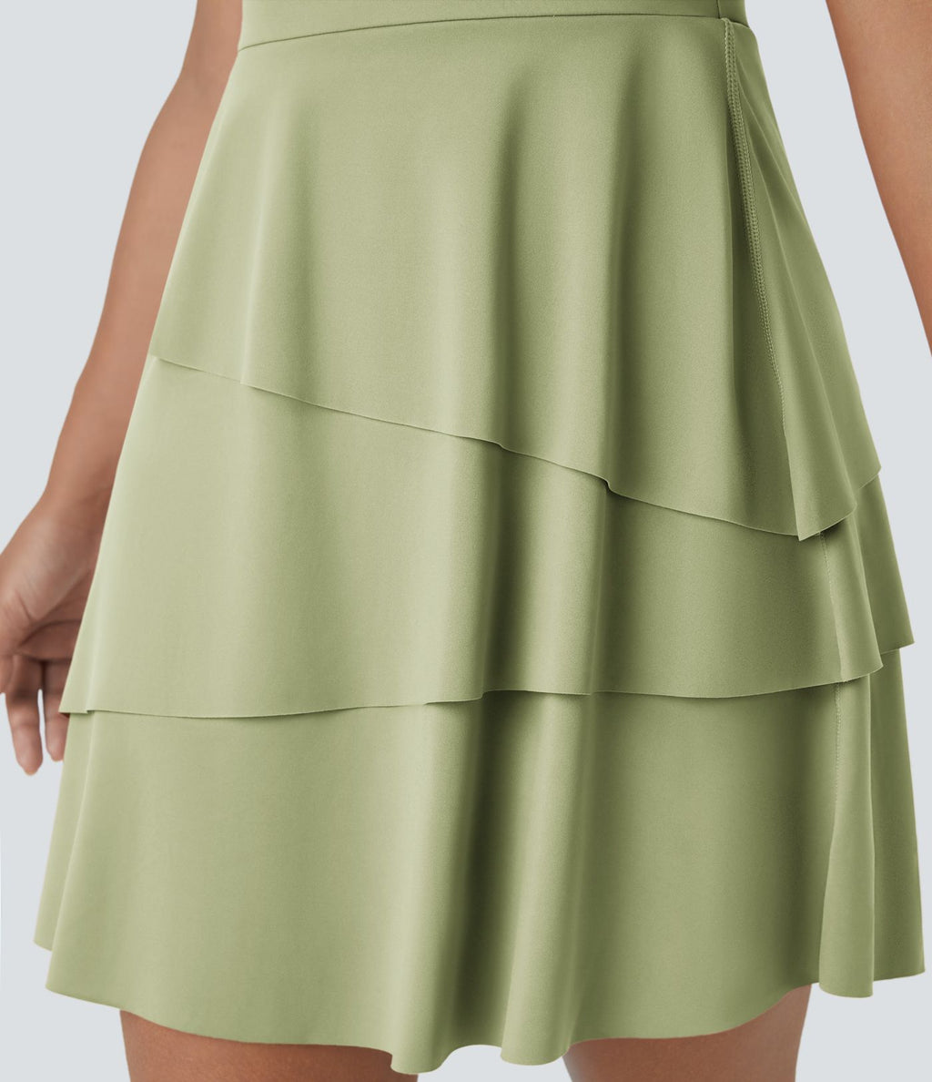Robe de sport mini SoftlyZero™ Airy à effet frais InstantCool 2-en-1 avec volants superposés et dos nu avec poches