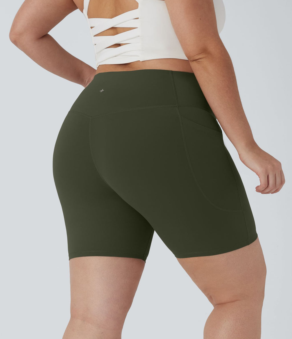 Short cycliste 17,5 cm d'entraînement gainant taille haute grande taille avec poches Halara UltraSculpt™