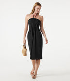 Robe midi dos nu à col halter avec lien noué au dos et poches