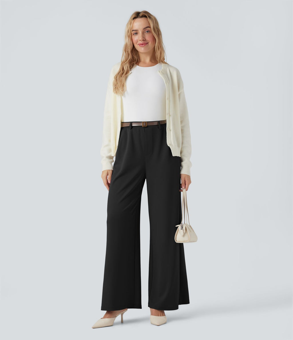 Pantalon tailleur Halara Flex™ palazzo crêpe jambe large taille haute avec poches