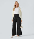Pantalon tailleur Halara Flex™ palazzo crêpe jambe large taille haute avec poches