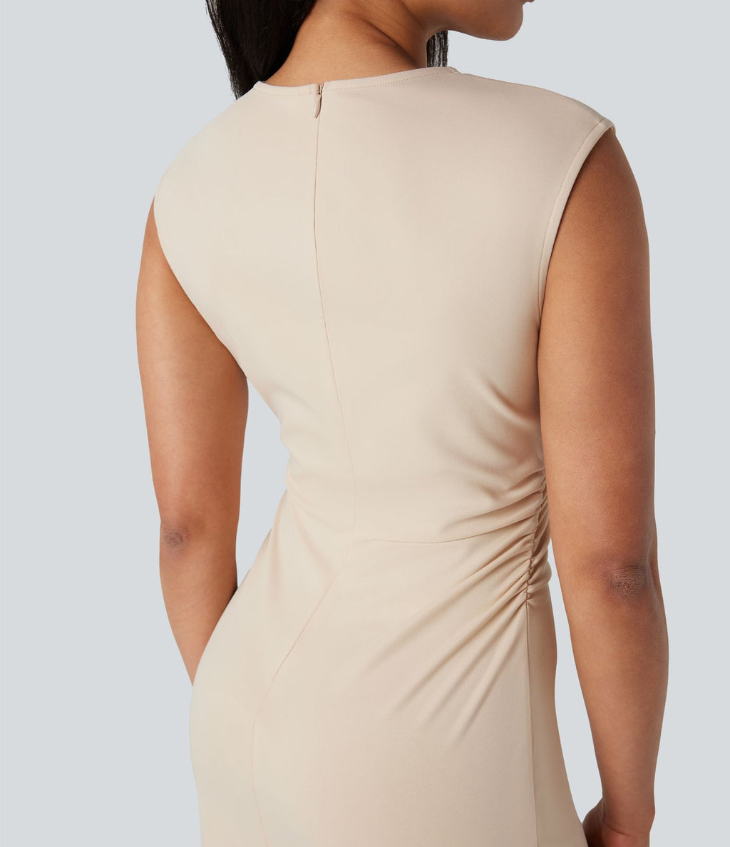 Robe mi-longue moulante tailleur col rond sans manches