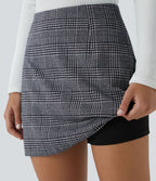 Jupe de Travail Mini 2-en-1 Taille Haute à Motif Pied-de-Poule