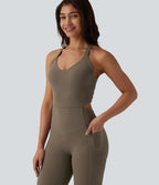Combinaison de sport Halara UltraSculpt™ dos nu torsadé, effet ventre plat et fessier galbé, coupe bootcut, avec poches — Édition Easy Peasy