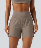 Short de yoga 2-en-1 à rayures, taille très haute, 12,5 cm, à poches