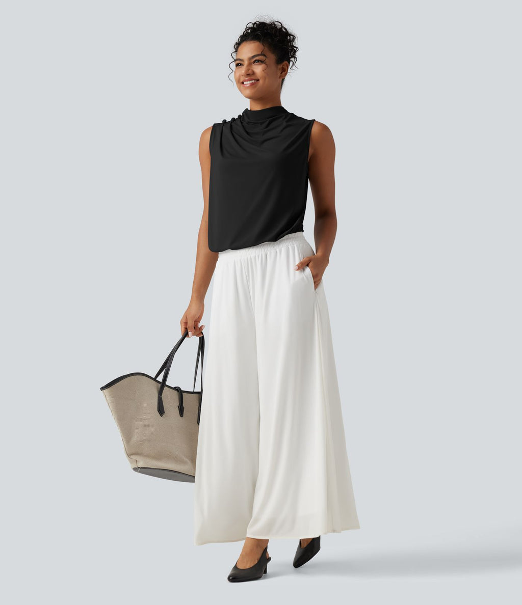 Haut tailleur sans manches à col cheminée et dos à découpe goutte d'eau à effet frais InstantCool, protection solaire UPF50+