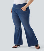Jean évasé décontracté Halara Flex™ grande taille croisé taille haute en maille extensible délavée avec multiples poches