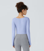 Bodysuit de Travail Tricot Côtelé Col Carré Manches Longues Boutonné Silhouette Élancée