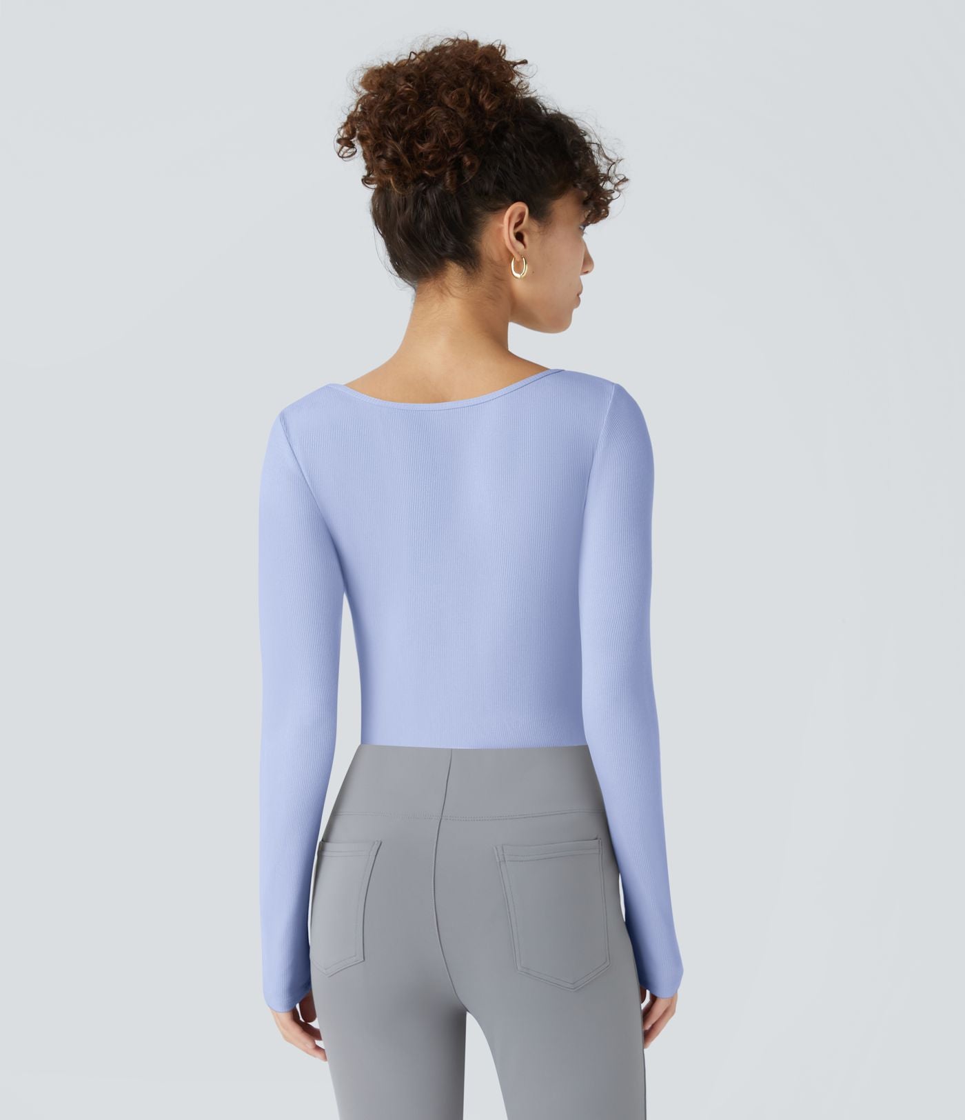 Bodysuit de Travail Tricot Côtelé Col Carré Manches Longues Boutonné Silhouette Élancée