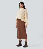 Pull col montant torsadé manches longues