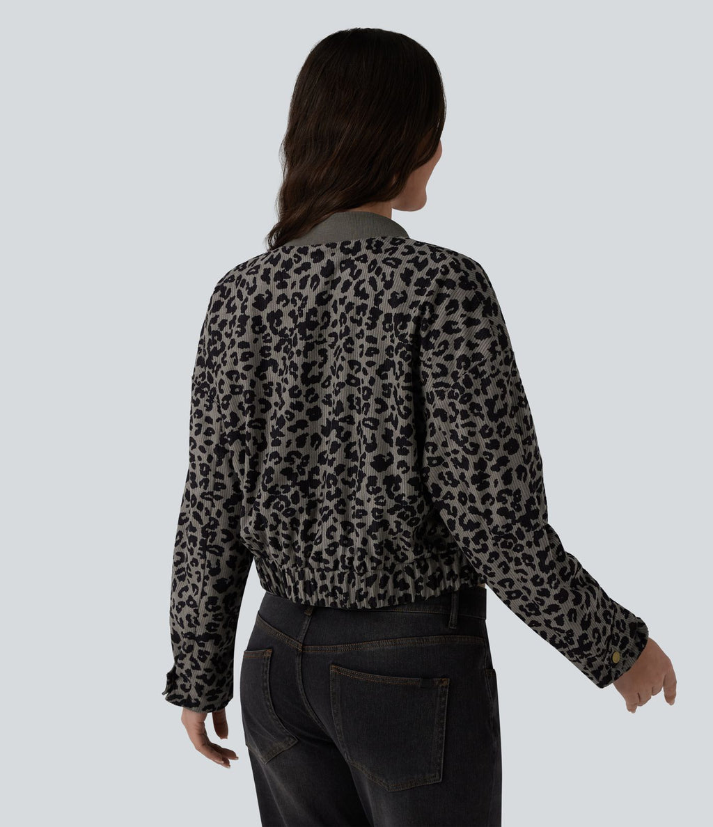 Veste bomber manches longues imprimé léopard avec poches