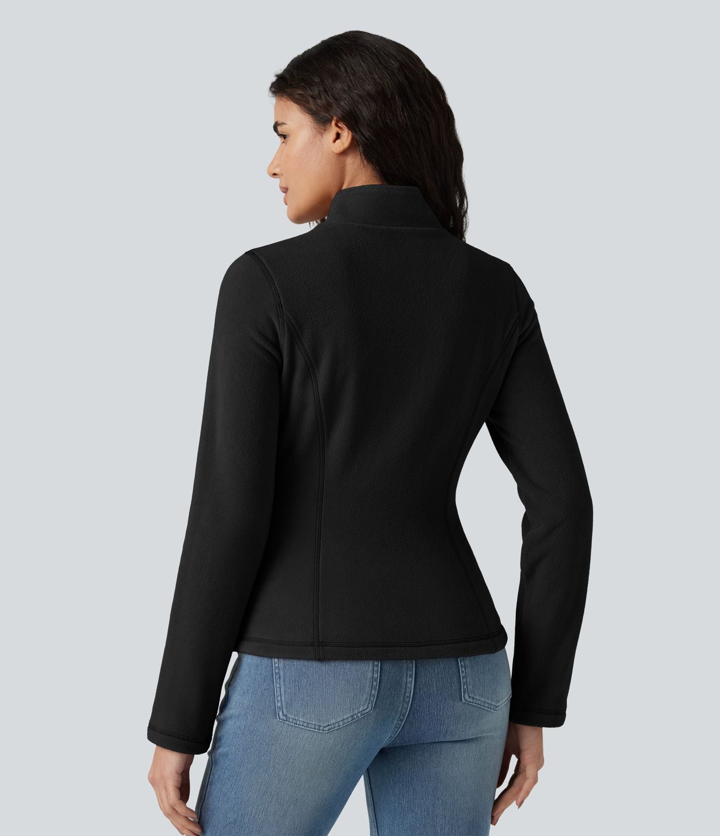 Veste polaire décontractée coupe ajustée à col montant, fermeture zippée et poches