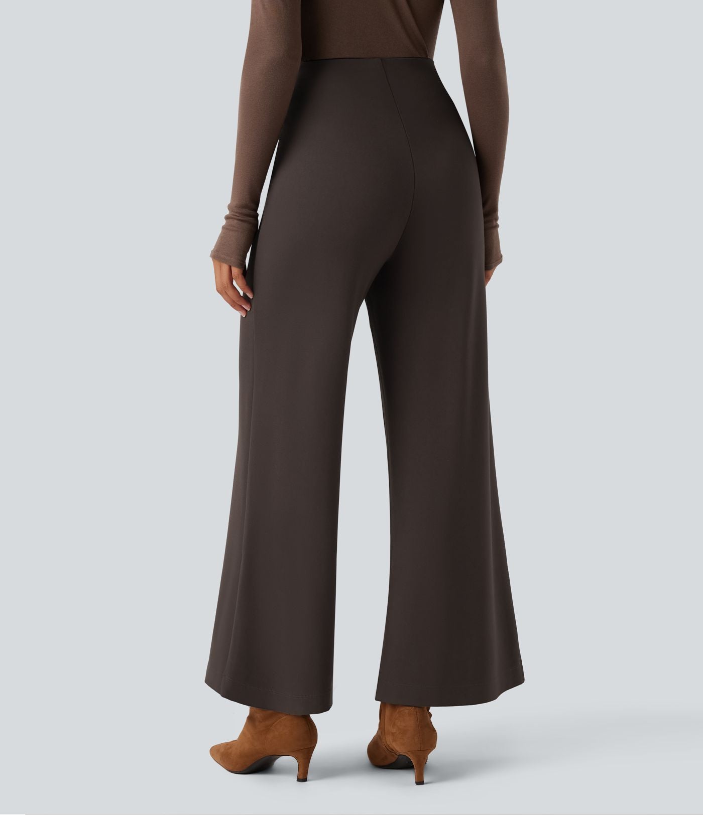 Pantalon tailleur taille haute évasé ample en ponte roma résistant