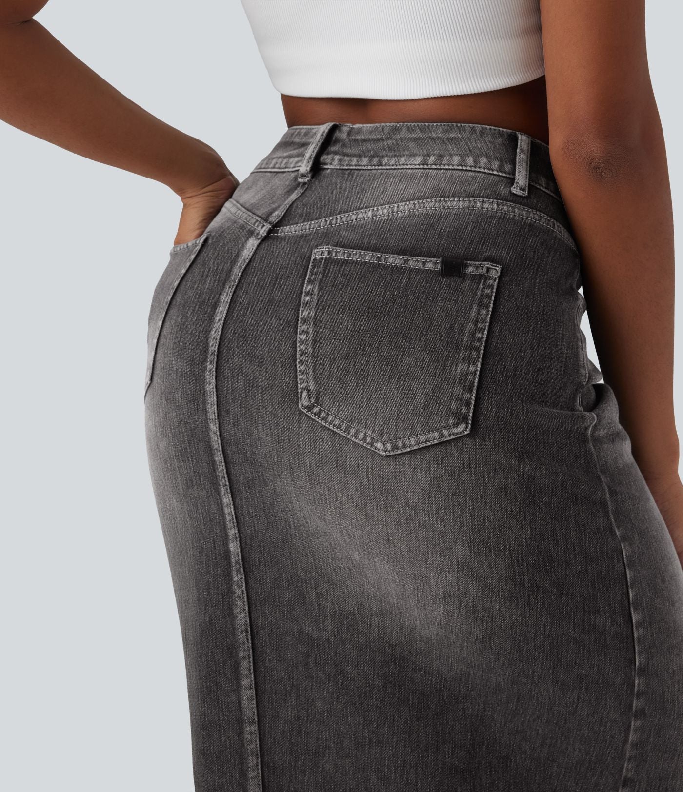 Jupe longue droite en denim délavé Halara Flex™ taille haute avec poches