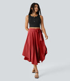 Breezeful™ Jupe Taille Haute Casual Midi Séchage Rapide Fluide Fentes Latérales Nouées 2 en 1