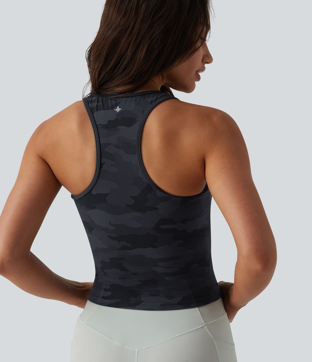 Halara UltraSculpt™ Débardeur de yoga dos nageur col U imprimé camouflage avec soutien-gorge intégré
