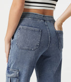 Jogging cargo casual en denim Halara Flex™ taille mi-haute avec poches