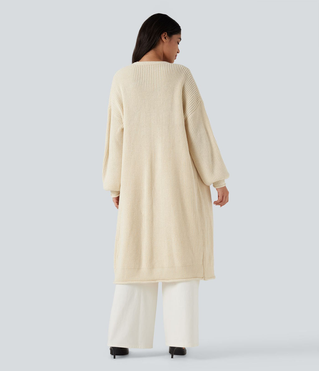 Cardigan de travail tricot ouvert manches longues coupe longue