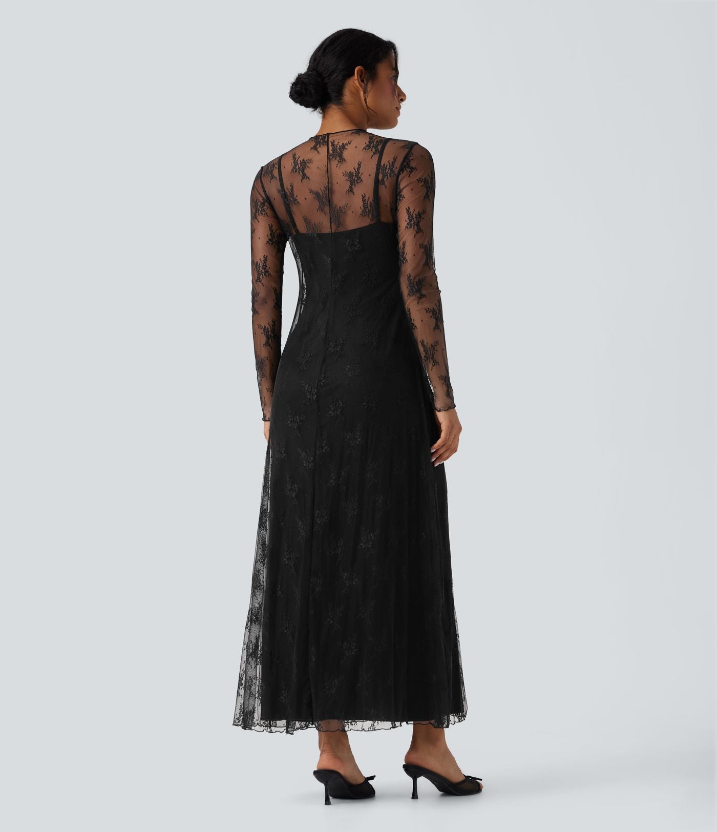 Robe longue décontractée dentelle 2 pièces manches longues