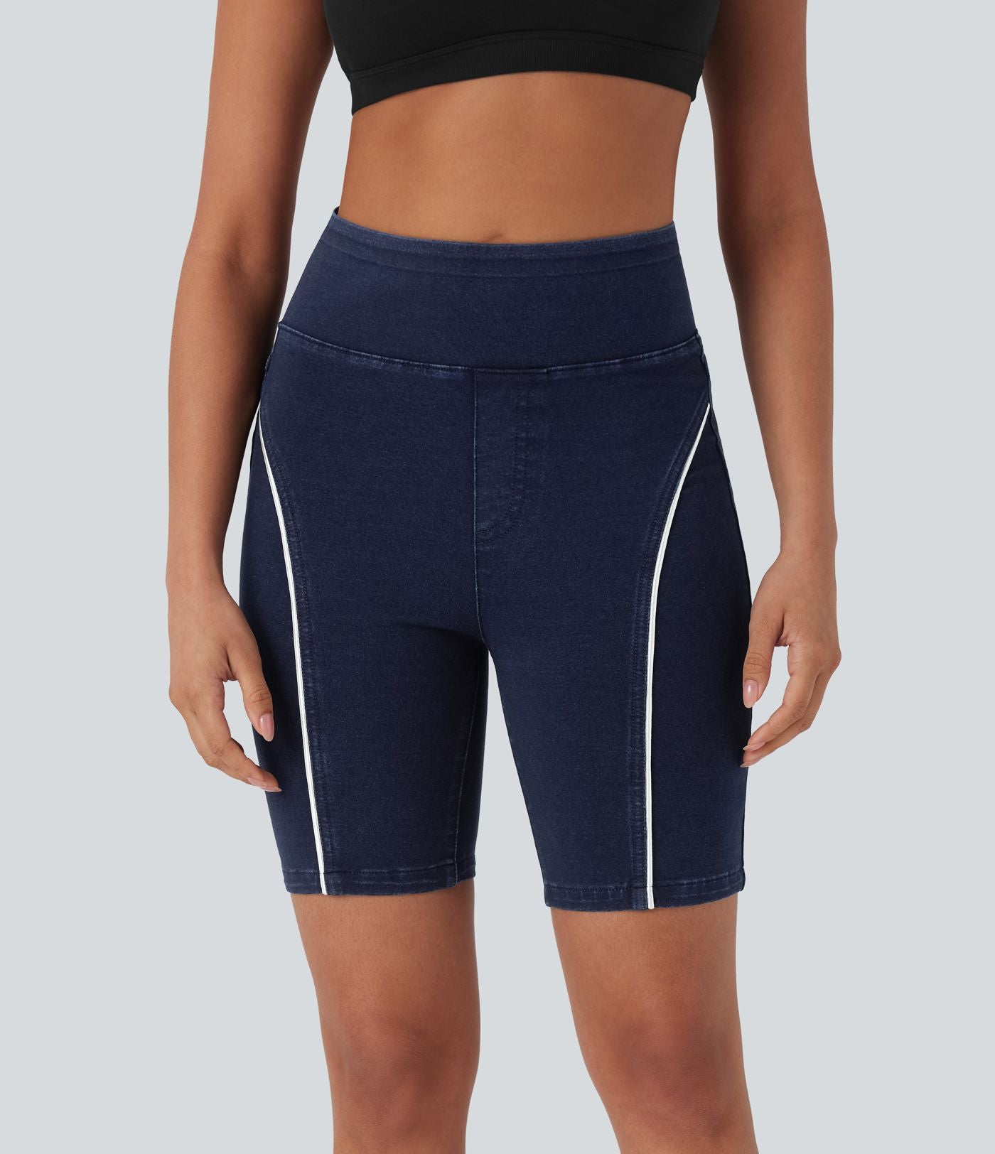 Short casual denim Halara Flex™ tricot extensible taille haute effet push-up froncé avec poches