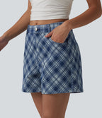 Short décontracté en denim à carreaux Halara Flex™ taille mi-haute 10 cm avec poches