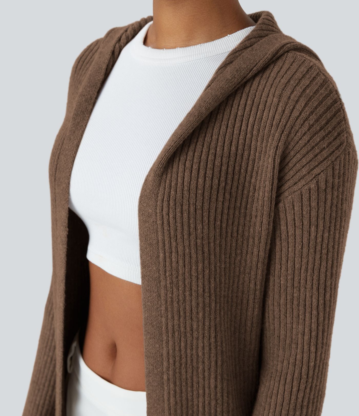 Cardigan long casual à capuche, manches longues et poches