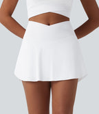 Jupe-short de padel/pickleball mini 2-en-1 croisée taille haute avec poches