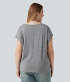 T-shirt décontracté grande taille col V manches courtes