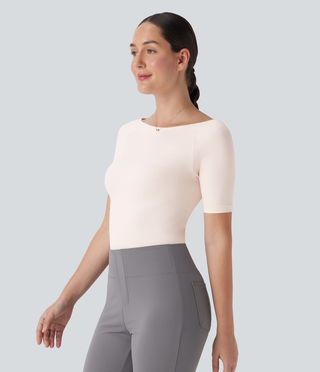 Combinaison de travail lissante décolleté bateau avec bretelles de jambe ajustables sans couture OneForm Seamless Flow - Easy Peasy