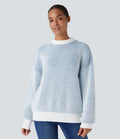 Pull col rond motif rayé bicolore à manches longues