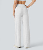 Pantalon de yoga droit taille haute à cordon rayé avec poches